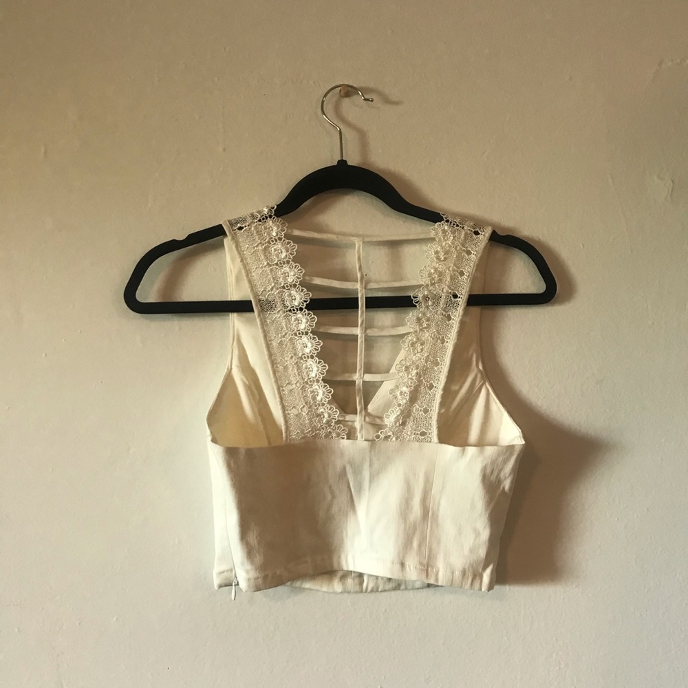 White crop top with embroidered back!